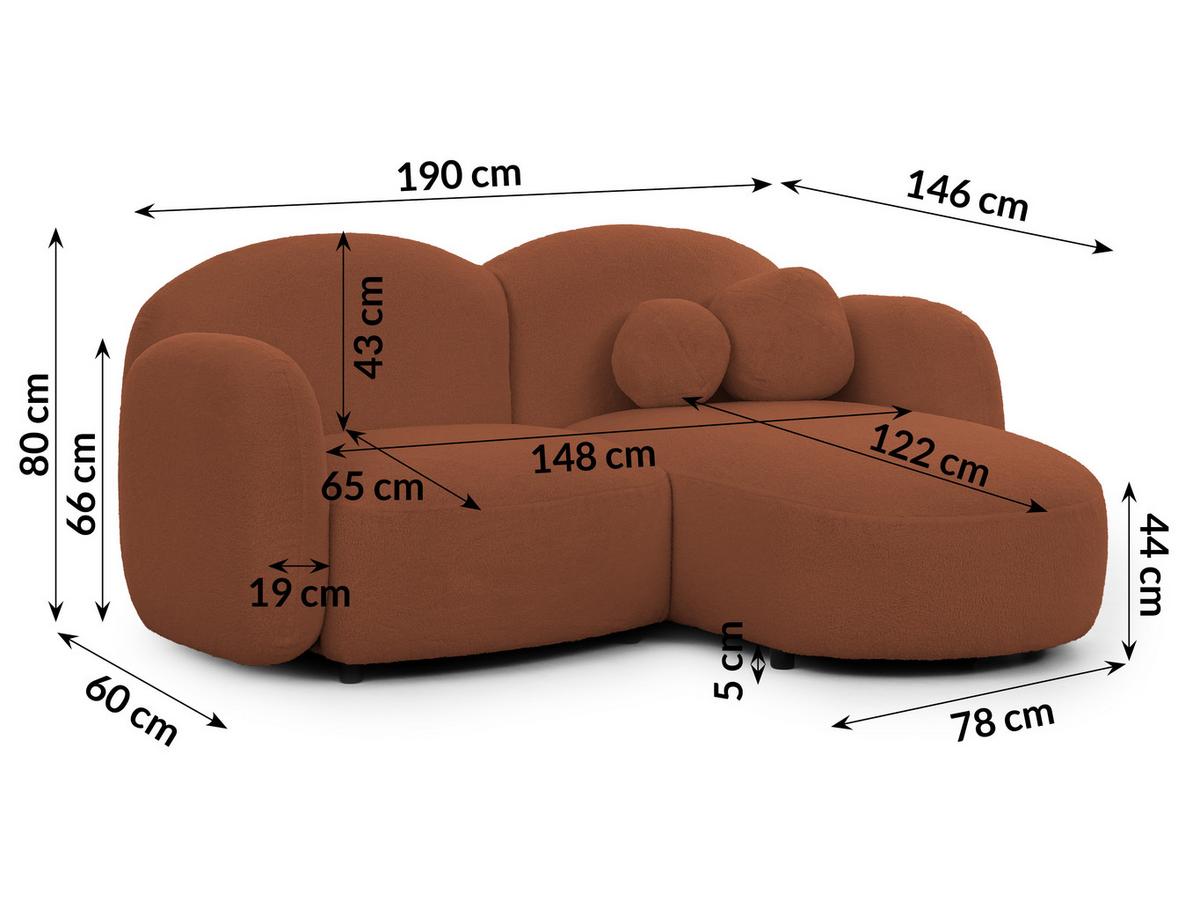 ECKSOFA Nuvola mit abgerundetem Design Terrakotta Bouclé-Stoff - Ottomane Rechts - Terracotta/Schwarz, Holz/Kunststoff (190/146cm) - S-Style Möbel