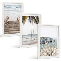 BILDER SET 3er Set - 40x60 cm Weißer Rahmen - Strandtreppe aus Holz, Schaukel - Weiß, Kunststoff (40/60cm) - TULUP