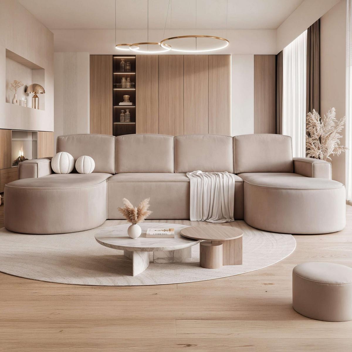 WOHNLANDSCHAFT U-Form mit Schlaffunktion, Braun - Braun, Textil (316/88/157cm) - Idohome