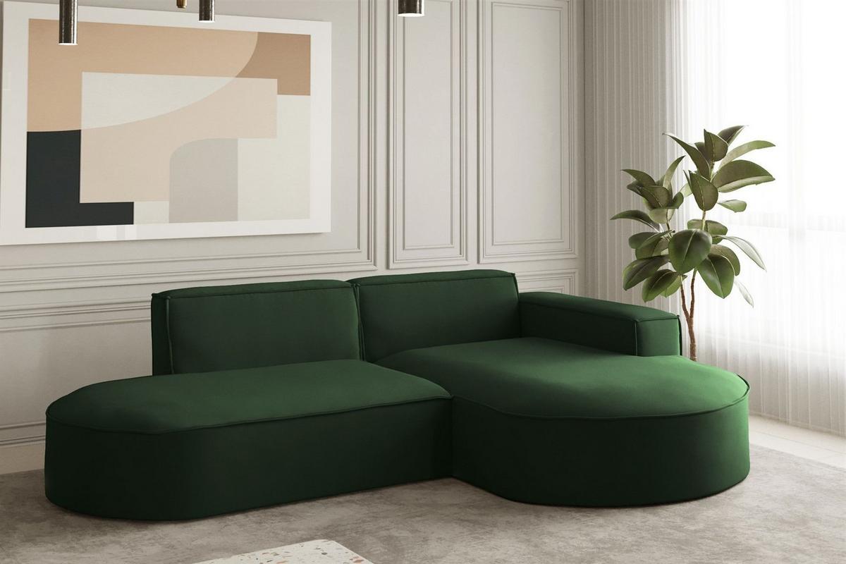 ECKSOFA Palma Xs Ottomane Opera Velvet - Grün, Holzwerkstoff/Textil (236/165cm) - Fun Möbel
