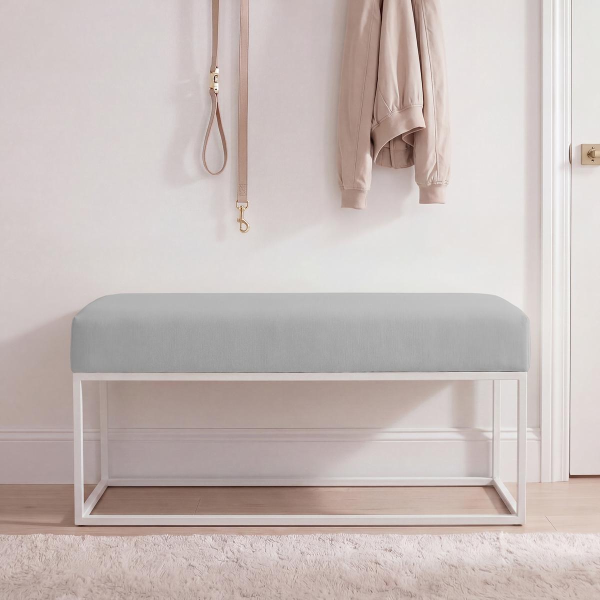 POLSTERBANK STELLA 90 cm Metallgestell, Weiß / Grau - Grau, Textil/Metall (90/44/30cm) - Idohome