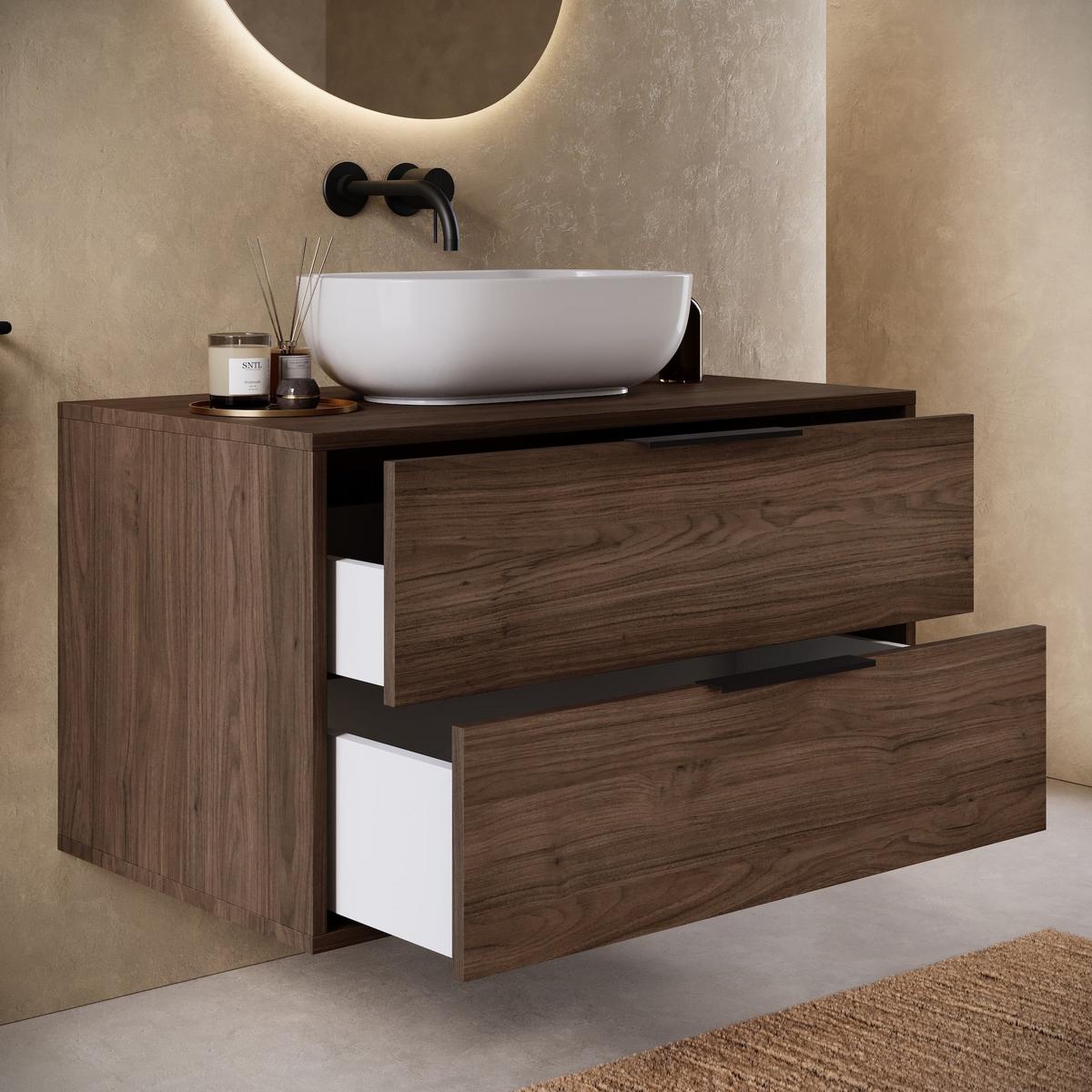 WASCHBECKENUNTERSCHRANK Livorno 2 Schubladen Walnuss Braun - 80 x 46 x 46 cm - Walnussfarben, Holz (80/46/46cm) - Badplaats