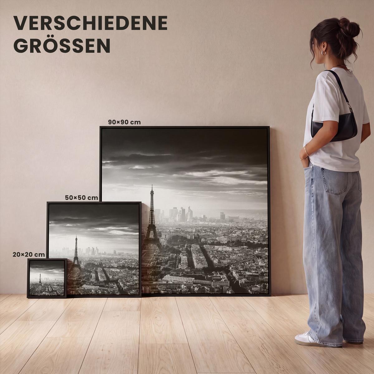 LEINWAND Bilder mit Rahmen - Paris - Skyline - Eiffelturm - Stadt - Wolken - 20x20 - Dunkelgrau, Textil (20/20cm) - MuchoWow