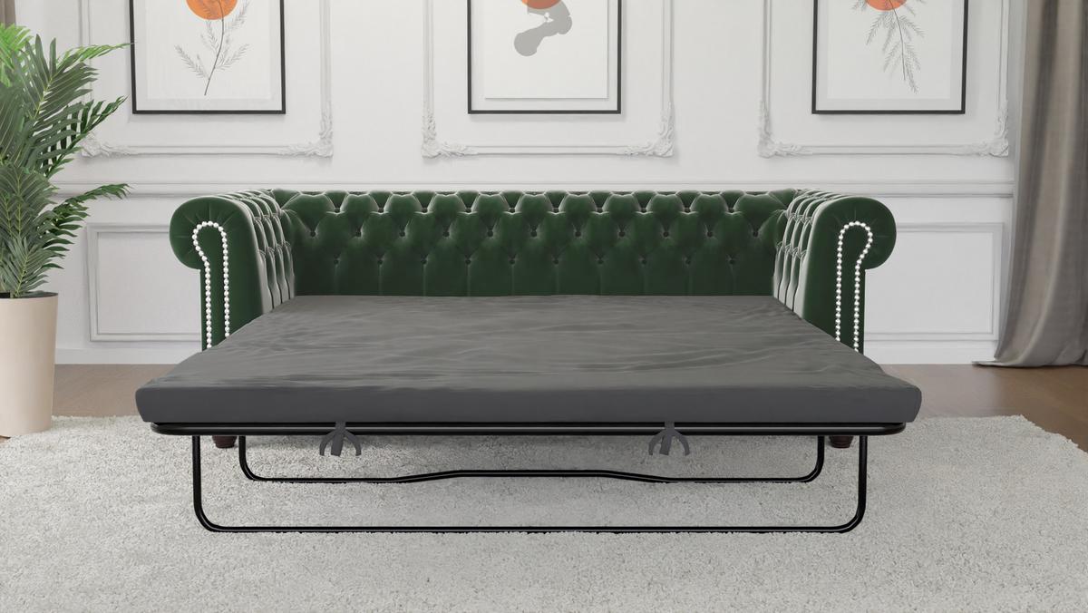 CHESTERFIELD-SOFA 3-Sitzer mit Schlaffunktion Nyx Flasche grün Samt - Smaragdgrün/Braun, Holz/Textil (203/28/86cm) - S-Style Möbel