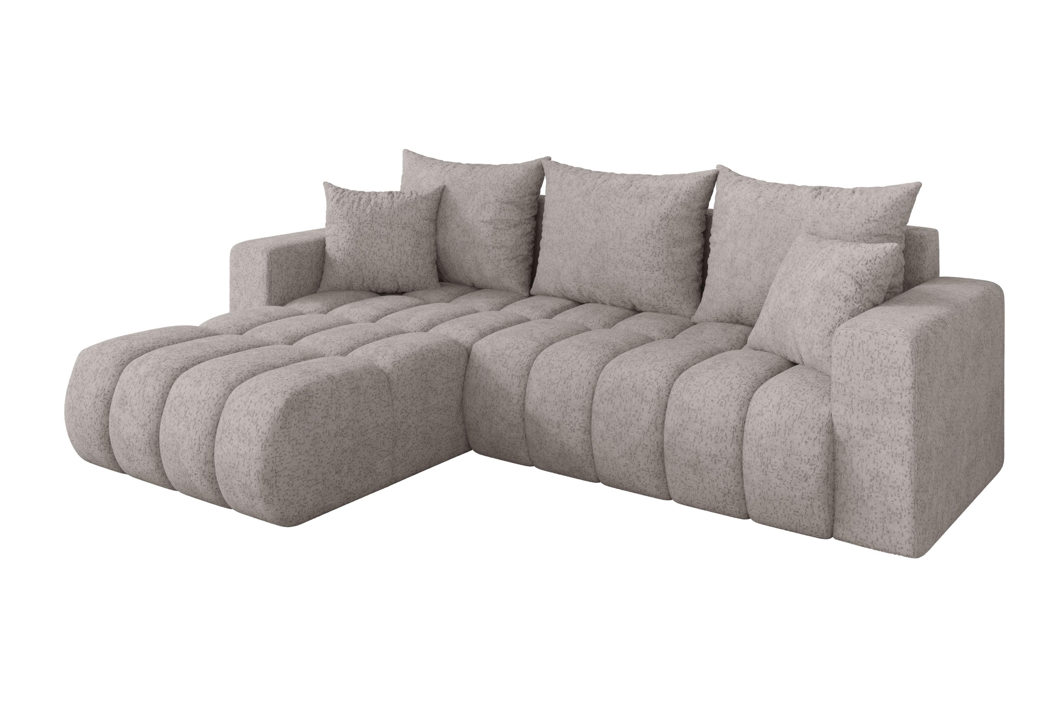 ECKSOFA mit Schlaffunktion Ottomane Links MILA-L-v1 277x195x86 Hellgrau Velours - Hellgrau/Schwarz, Holzwerkstoff/Kunststoff (277/194cm) - ALTDECOR