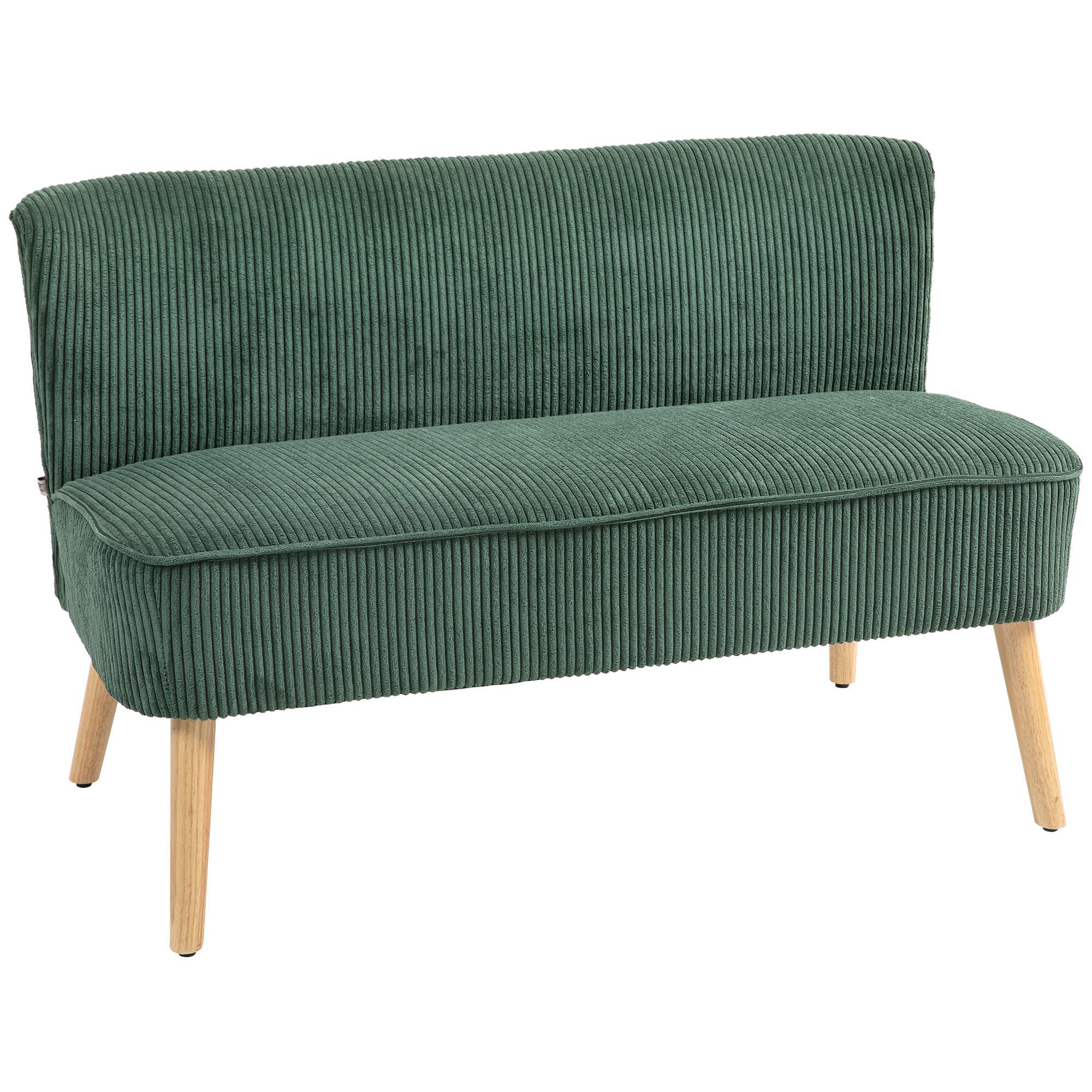 2 Sitzer Sofa, Gepolsterte Couch mit Kordoptik, Holzbeine für Wohnzimmer, Grün - Waldgrün/Naturfarben, Holz/Textil (56.5/77/117cm) - HOMCOM