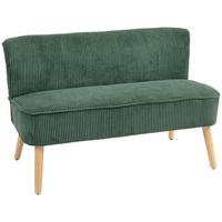 2 Sitzer Sofa, Gepolsterte Couch mit Kordoptik, Holzbeine für Wohnzimmer, Grün - Waldgrün/Naturfarben, Holz/Textil (56.5/77/117cm) - HOMCOM