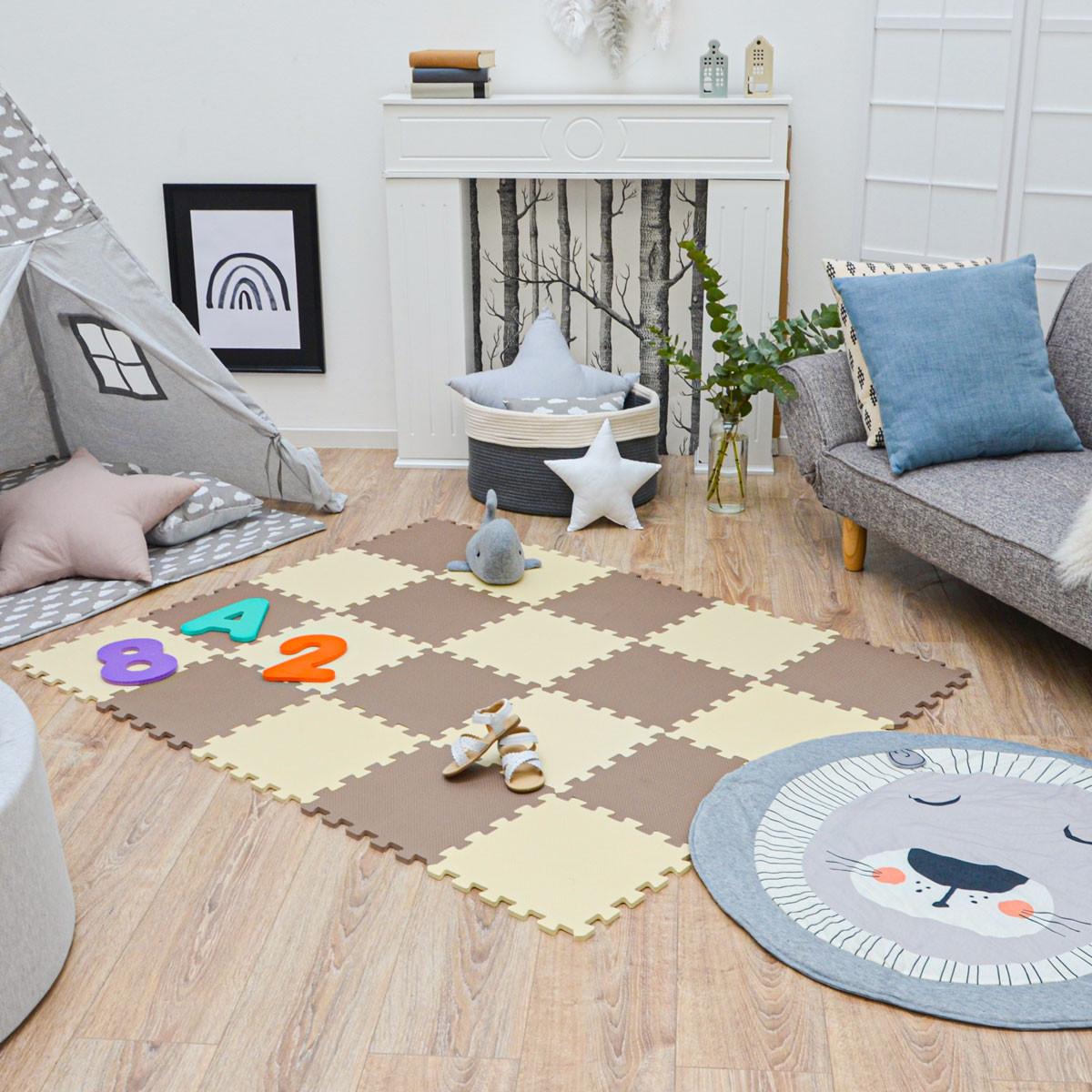 SPIELMATTE ab Null - 180/90/1 cm Puzzlematte Beige - Beige/Braun, Kunststoff (30/30cm) - Littletom