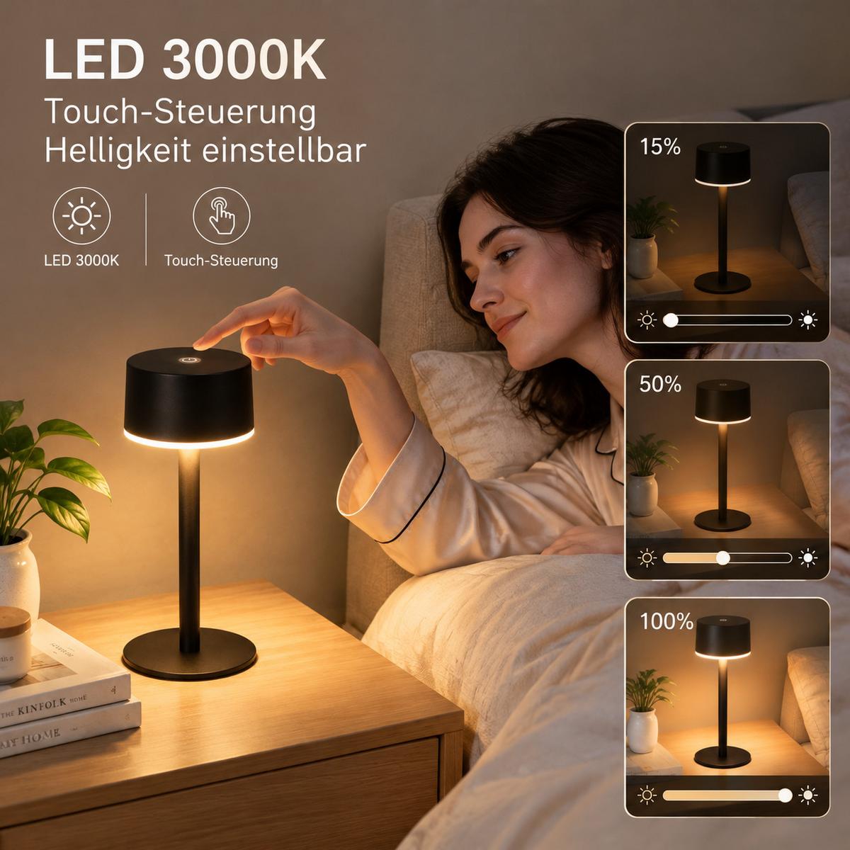 LED TISCHLAMPE Myvnal 7.5/7.5/19.4 CM - Schwarz, Kunststoff/Metall (7.5/7.5/19.4cm) - ZMH