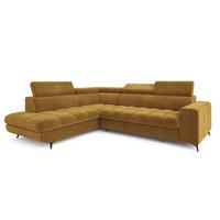 ECKSOFA MORIVA L-S Gelb Velours-Stoff mit Schlaffunktion - Gelb, Holz (253/190cm) - MASSENO