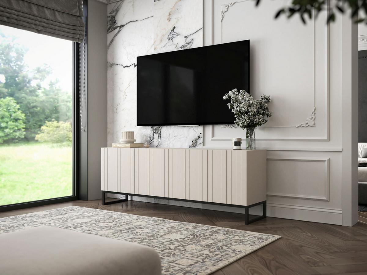 TV-SCHRANK Elpis Kaschmir Matt mit Metallrahmen Glamour 150 cm - Kaschmir/Schwarz, Holzwerkstoff/Metall (150/51.5/36.5cm) - Meble Lindner