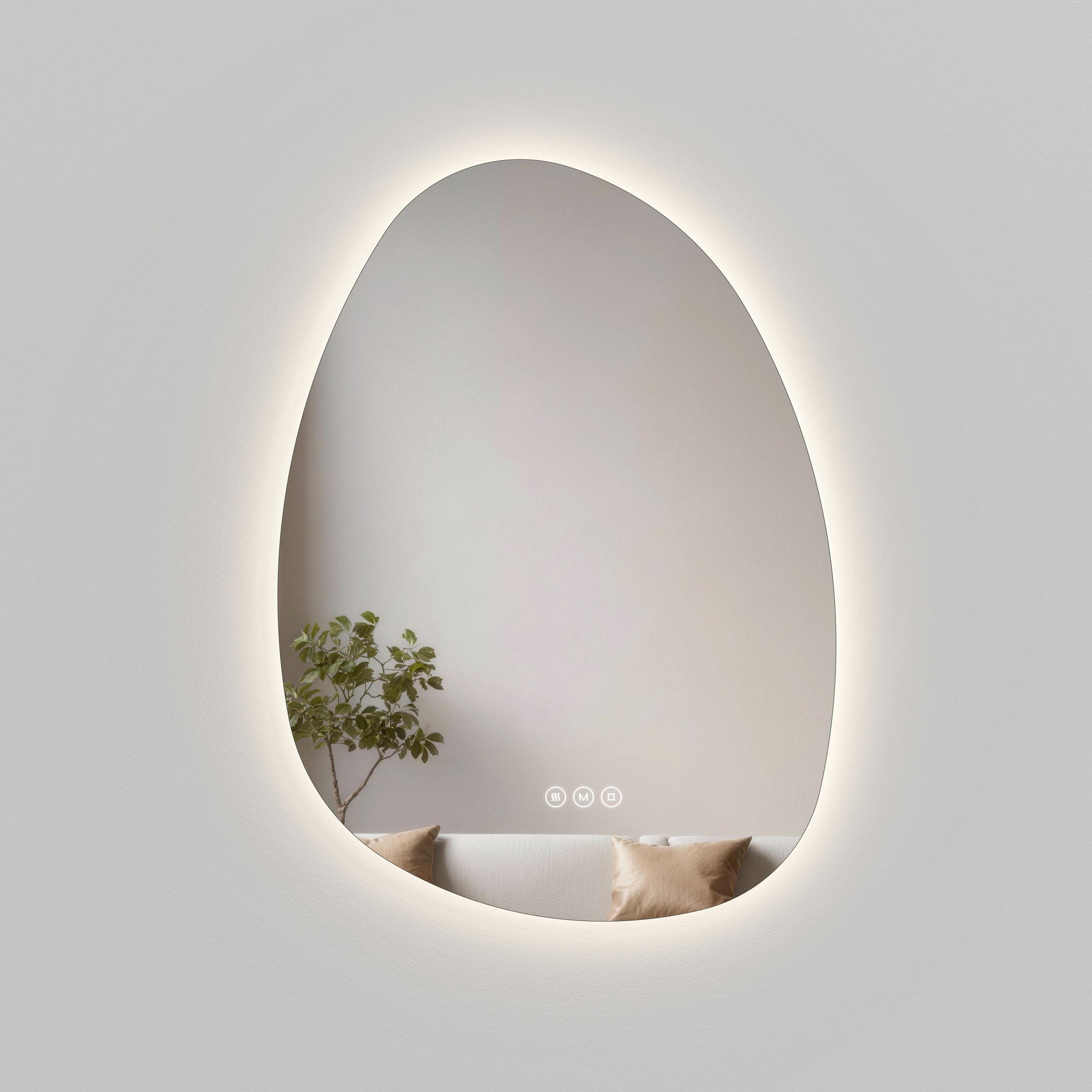 BADSPIEGEL asymmetrisch mit LED-Beleuchtung, Antibeschlag, 75/55 cm - Transparent, Glas (55/75/2.5cm) - EMKE