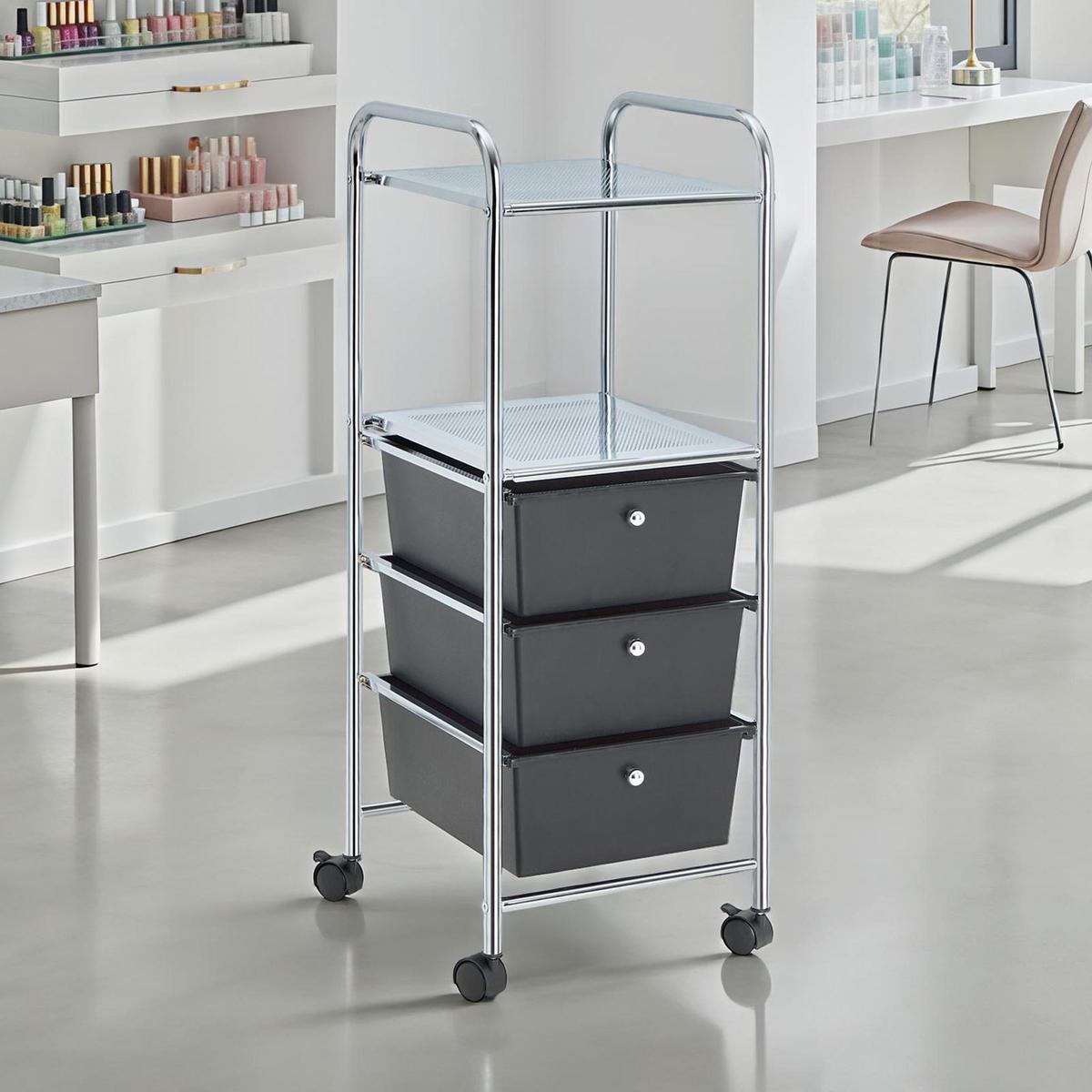 BADROLLWAGEN GINA schwarz - Schwarz, Kunststoff/Metall (33/92/40cm) - IDIMEX