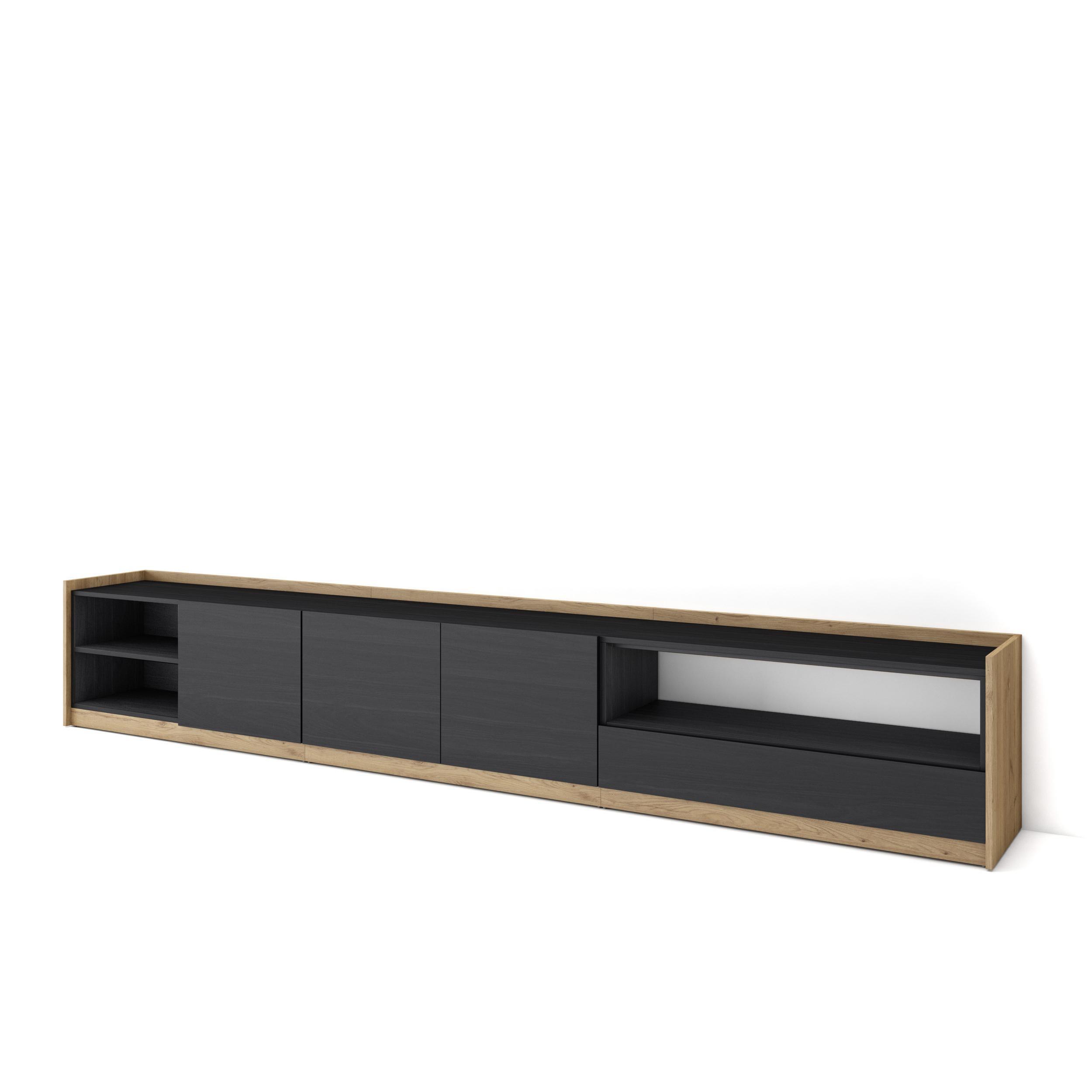 LOWBOARD, Schwarz Eiche, 310/37/50cm - Schwarz, Holzwerkstoff (310/50/37cm) - Skraut Home