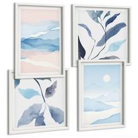BILDER SET 4er Set - 50x50 cm & 40x60 cm Weißer Rahmen - Berglandschaften, Aquarellpflanzen - Weiß, Kunststoff (50/50cm) - TULUP