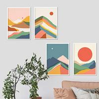 POSTER Set mit 4 bunten Berge und Flüssen A4 Schwarzer Rahmen - Schwarz, Papier (29.7/3cm) - Nacnic