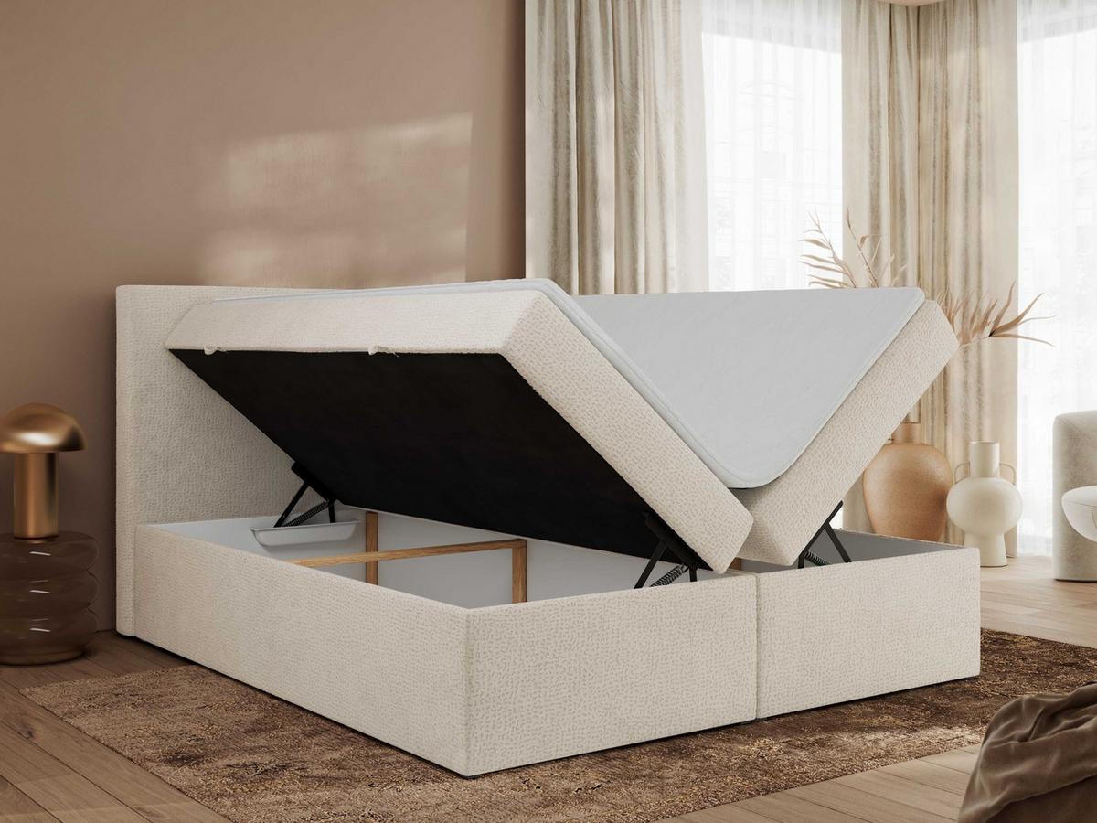 BOXBETT JAGUAR 180/200 - Hellbeige Struktur - H4 - Creme, Holz/Textil (180/200cm) - MKS