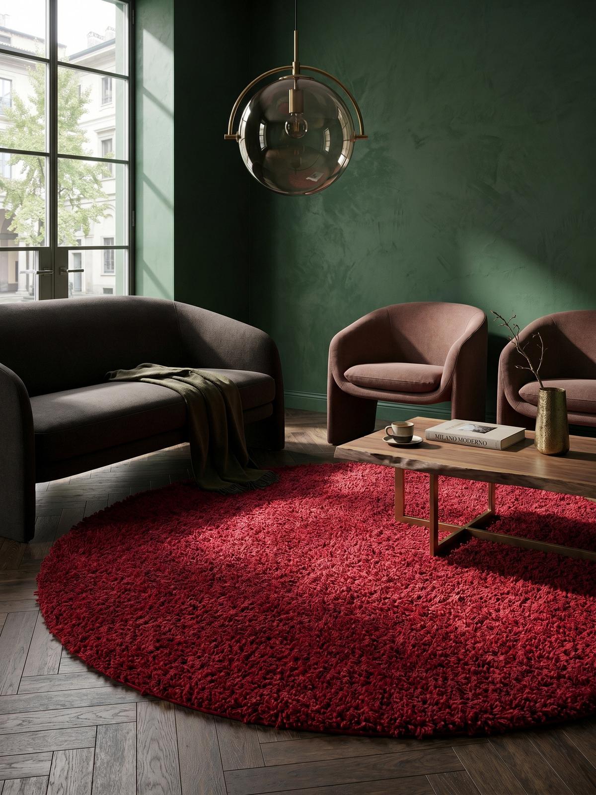 HOCHFLORTEPPICH RHEIN, einfarbig, aus Polypropylen, Rot, Ø 80 cm - Rot, Textil (80/80cm) - KADIMA DESIGN