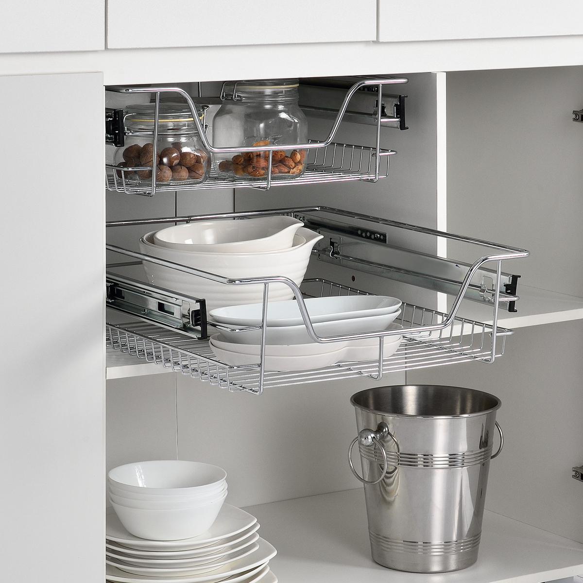 TELESKOPSCHUBLADE-SET 2 TLG. Doustelle - Silberfarben, Metall (44/14/47cm) - [en.casa]