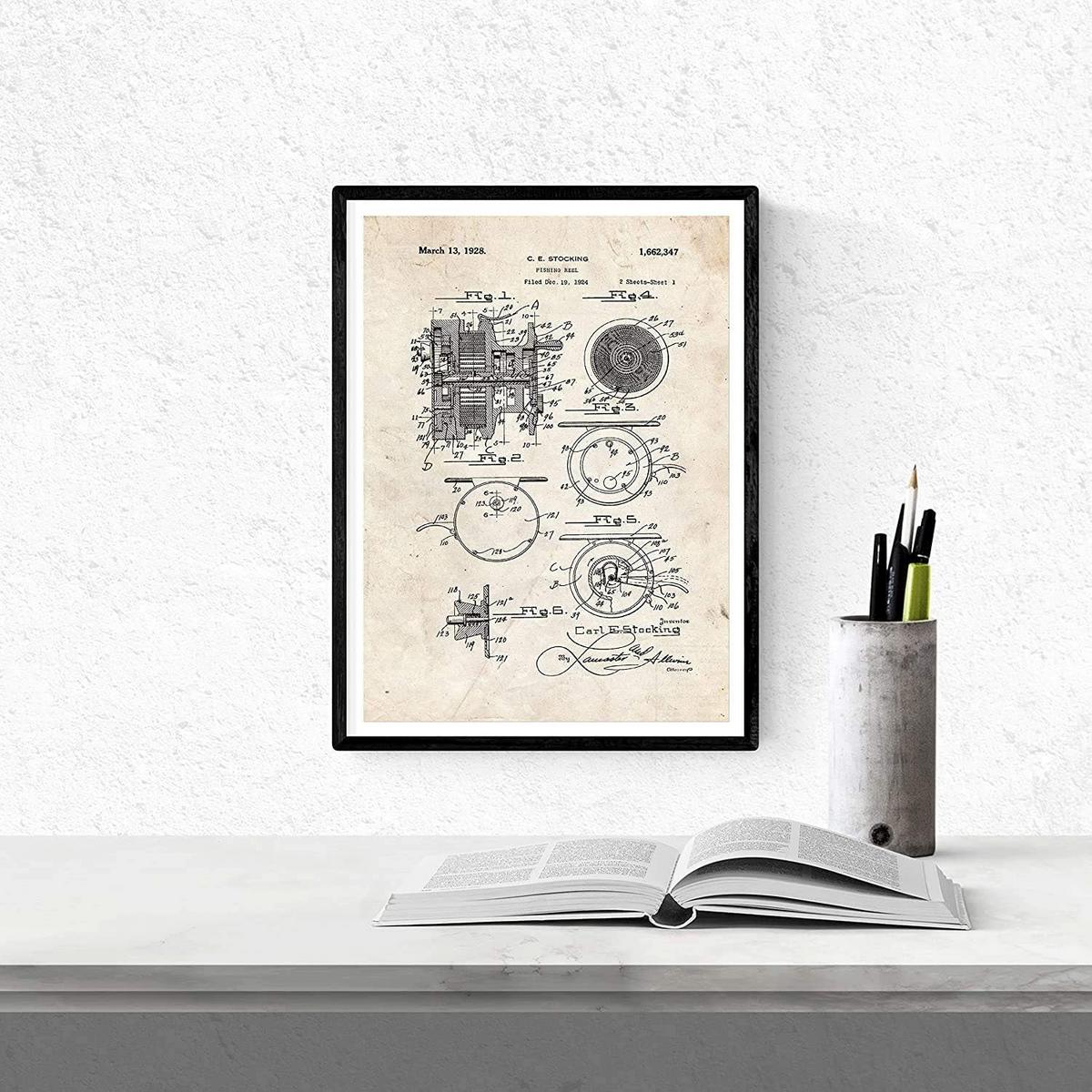 POSTER Set mit 4 Angelrute Patent A4 Rahmenlos - Klar, Papier (29.7/3cm) - Nacnic