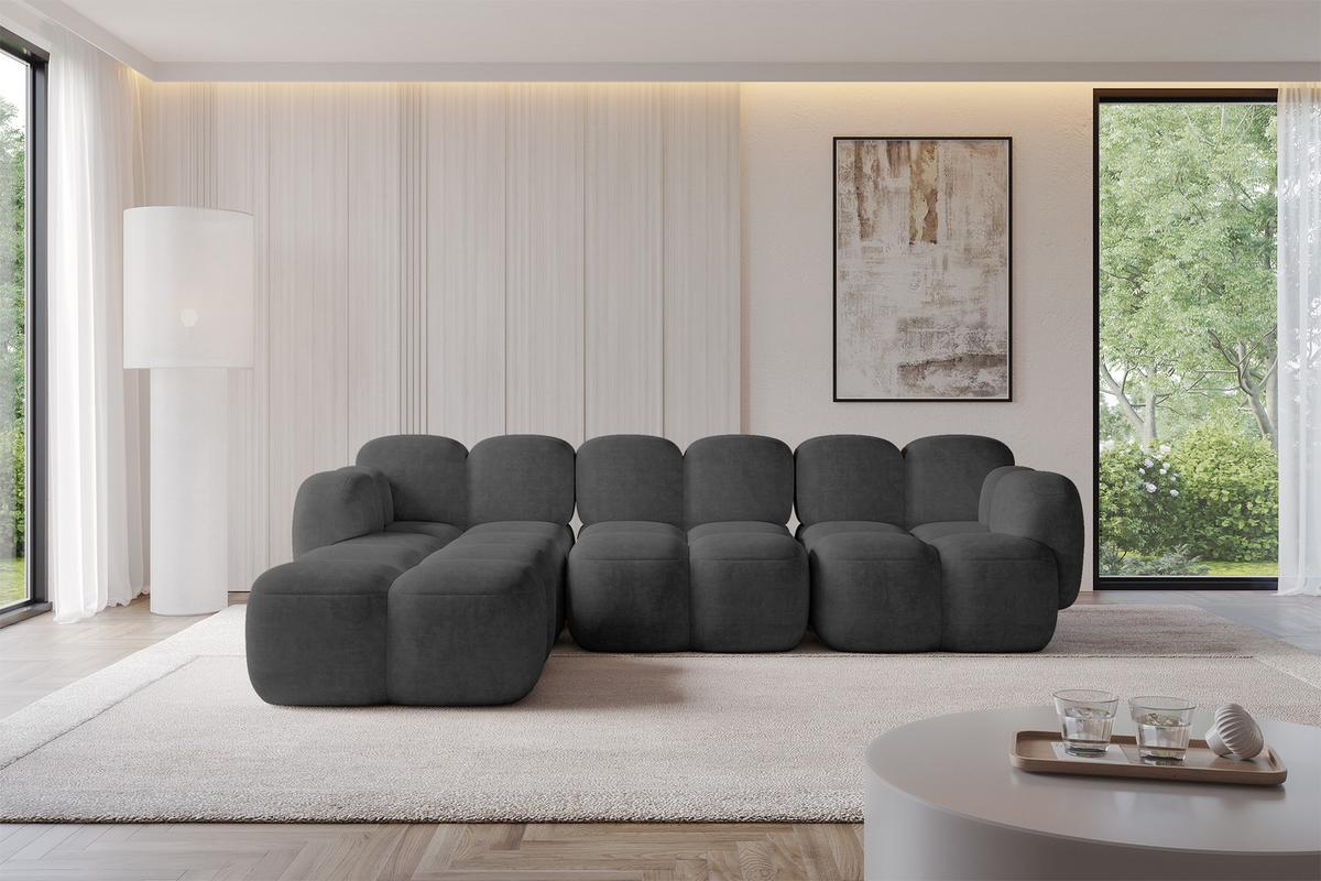 ECKSOFA modulares Sofa Links Miko-L2 302x205x75 Dunkelgrau Velours - Dunkelgrau/Schwarz, Holzwerkstoff/Kunststoff (302/205cm) - ALTDECOR