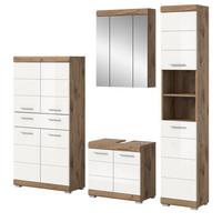 BADMÖBEL-SET weiß Hochglanz, Eiche 4-teilig 200 cm mit viel Stauraum - Weiß Hochglanz/Eichefarben, Glas/Holzwerkstoff (200/191/34cm) - Inn.Furn