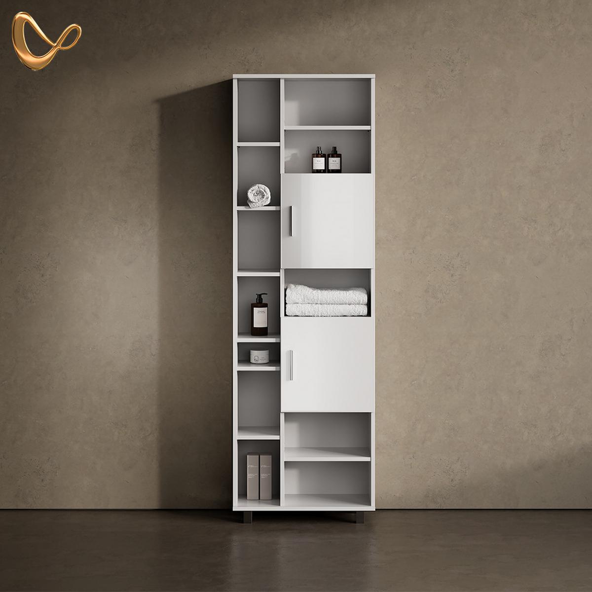 BADSCHRANK Eisak Weiß Hochglanz 60 x 190 cm - Weiß Hochglanz, Holzwerkstoff (60/190/30cm) - Livinity®