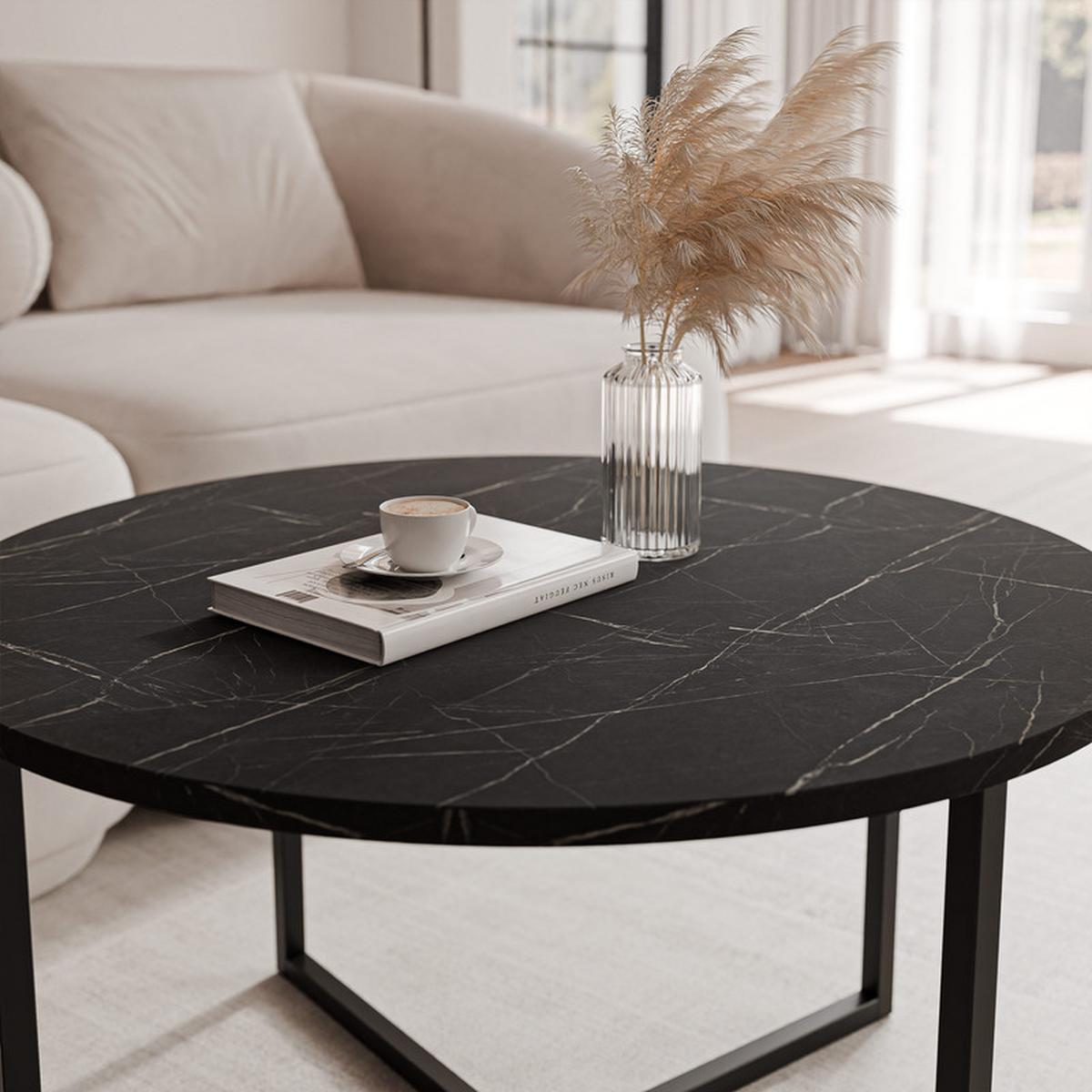 COUCHTISCH BESARO 75/47 cm runden, Schwarz / Grigia Pietra - Schwarz/Grau, Metall (75/75/47cm) - Idohome