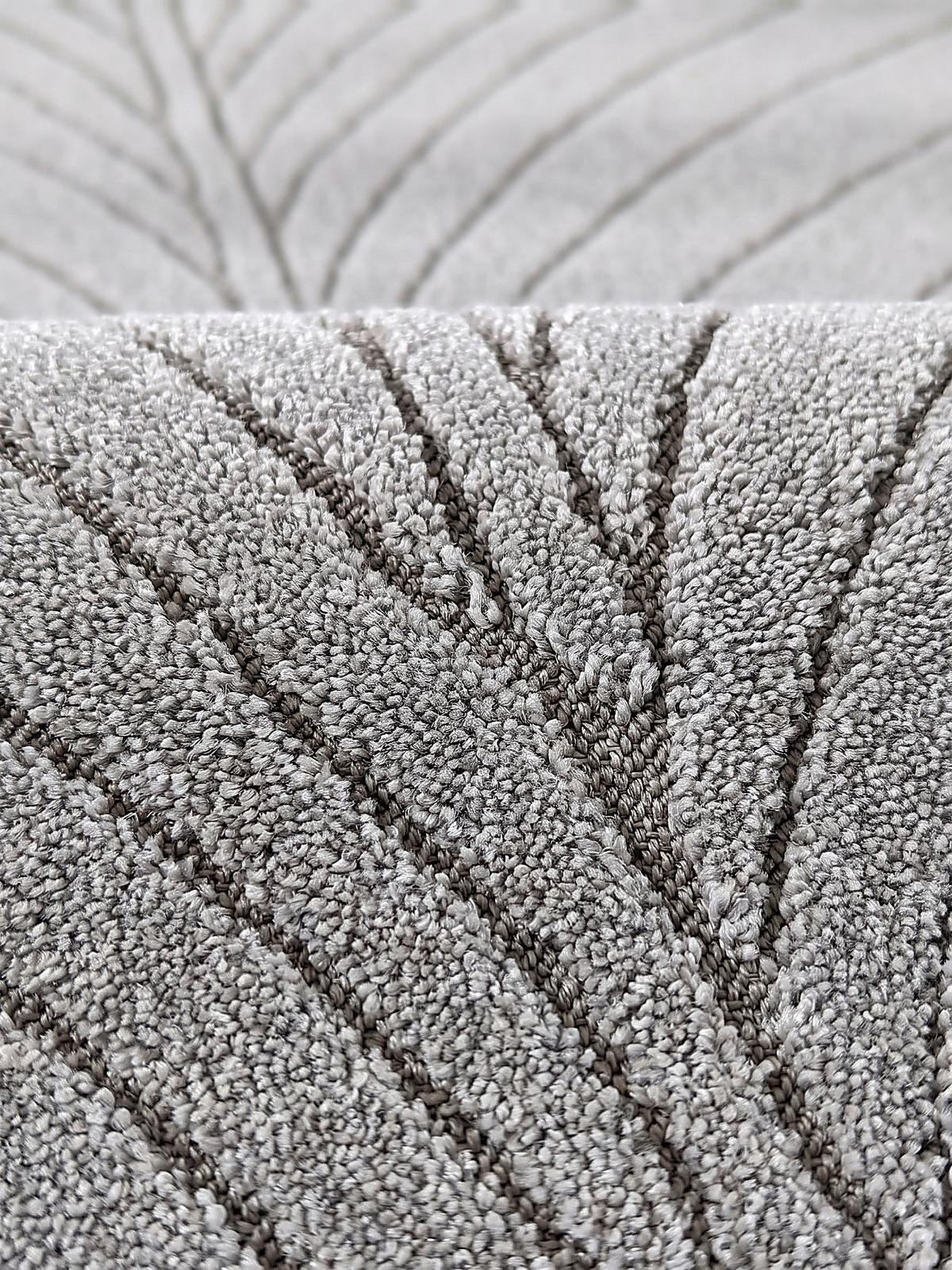 TEPPICH Outdoor, Fußbodenheizung-geeignet, mit Blattmotiv, aus Polypropylen, ENGADIN in Silbergrau, Ø 120 cm - Grau, Textil (120/120cm) - KADIMA DESIGN