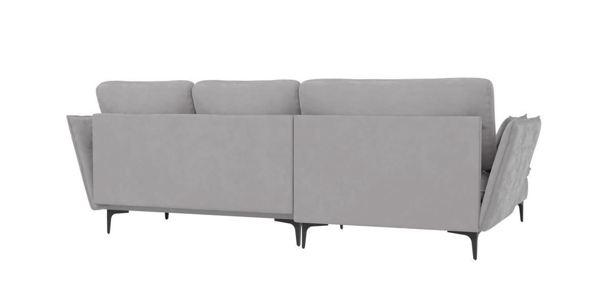 ECKSOFA Mira Hellgrau Samt-Stoff - Hellgrau/Schwarz, Textil/Metall (260/168cm) - S-Style Möbel