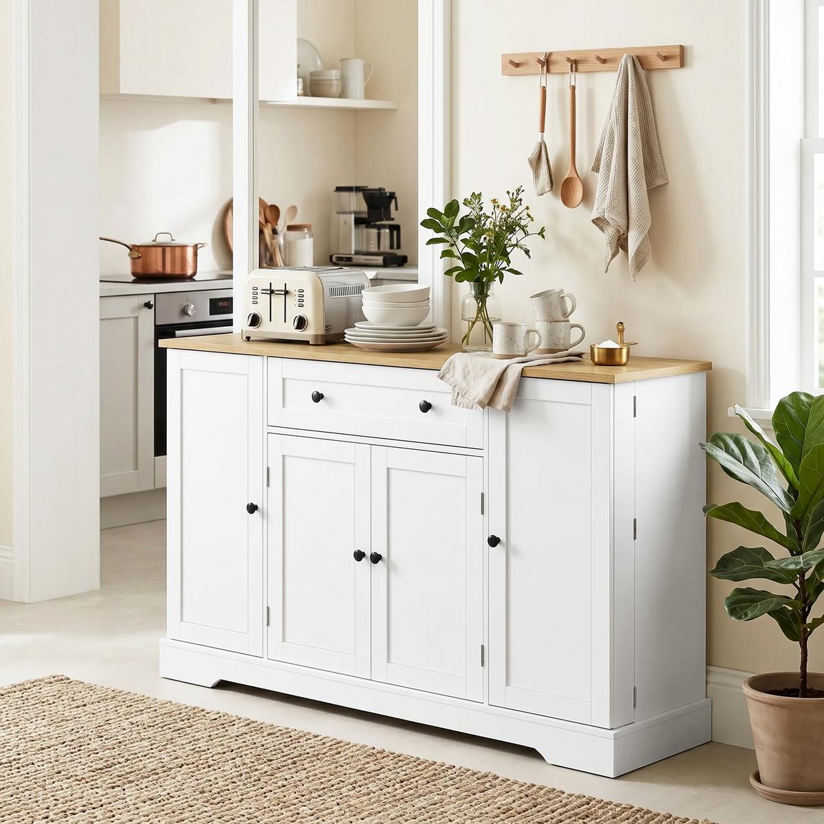 SIDEBOARD Spanplatte MDF Weiß - Schwarz/Weiß, Holzwerkstoff/Metall (40/83.5/138cm) - HOMCOM