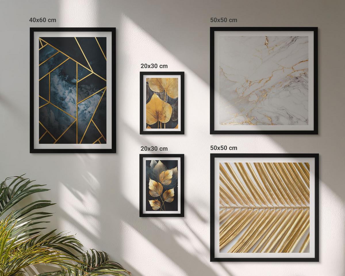 BILDER SET 5er Set - 50x50 cm & 20x30 cm & 40x60 cm Schwarzer Rahmen - Moderne Pflanzenmuster - Schwarz, Kunststoff (40/60cm) - TULUP