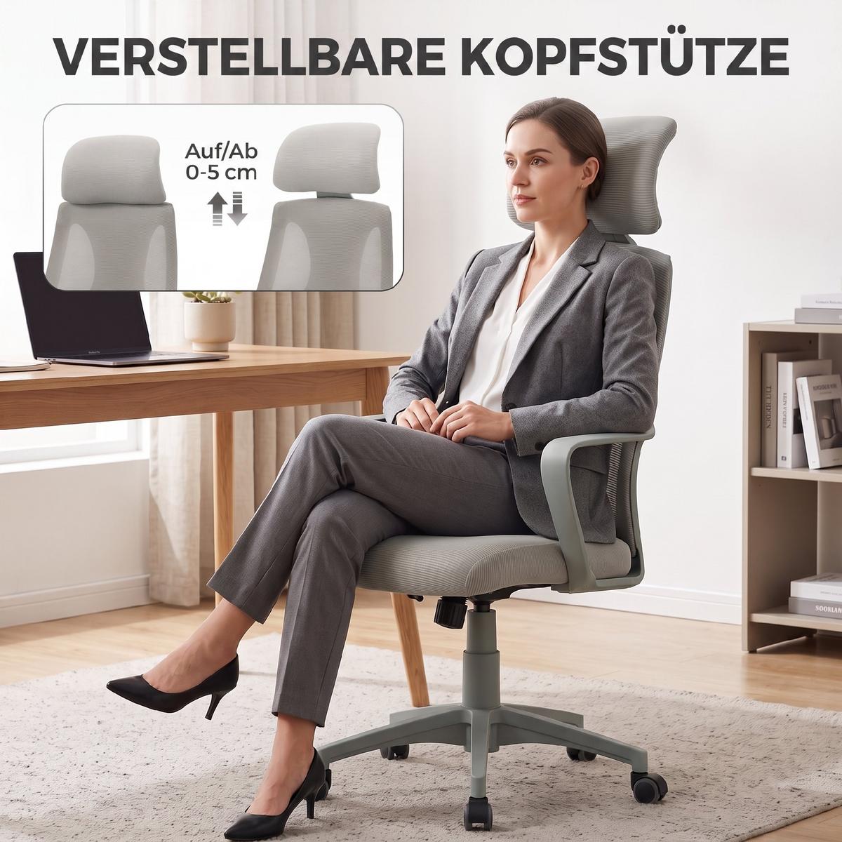 BÜROSTUHL Mesh-Gewebe Grau - Grau, Kunststoff/Textil (55/126/64cm) - Vinsetto