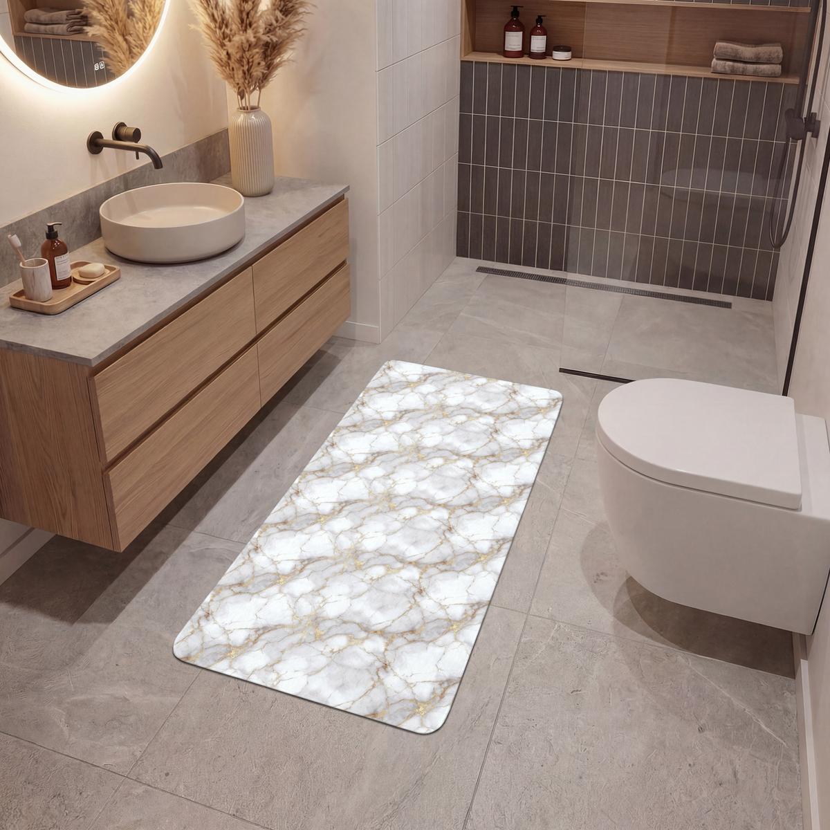 BADEMATTE Weiß - Gold - Marmor - Grau 60x120 cm - Weiß, Textil (60/120cm) - OnlyWow