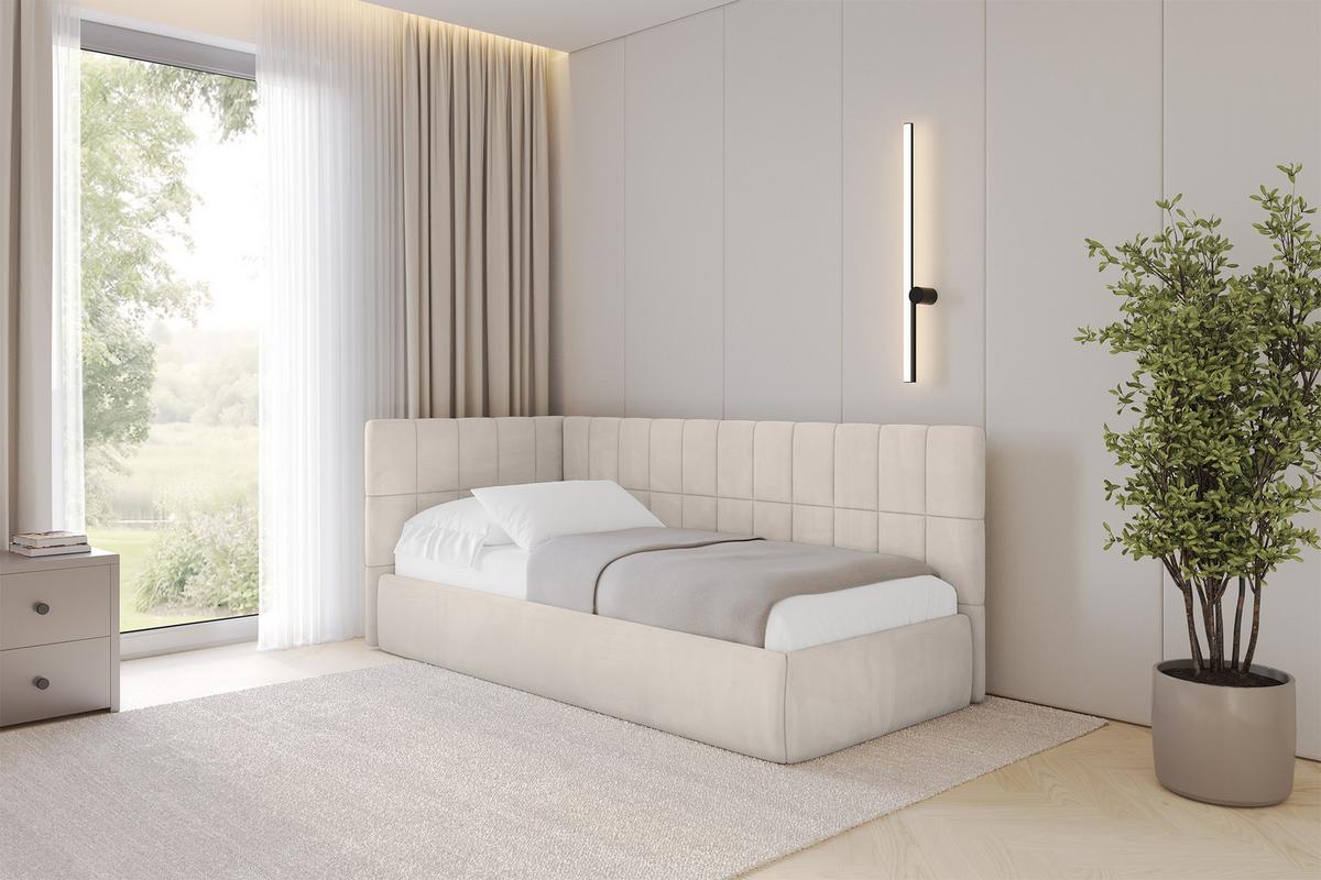 EINZELLBETT Jugendbett mit Bettkasten und Matratze H3/H4, Rechts - TULY 100x200 Beige - Sandfarben, Holzwerkstoff/Textil (100/200cm) - ALTDECOR