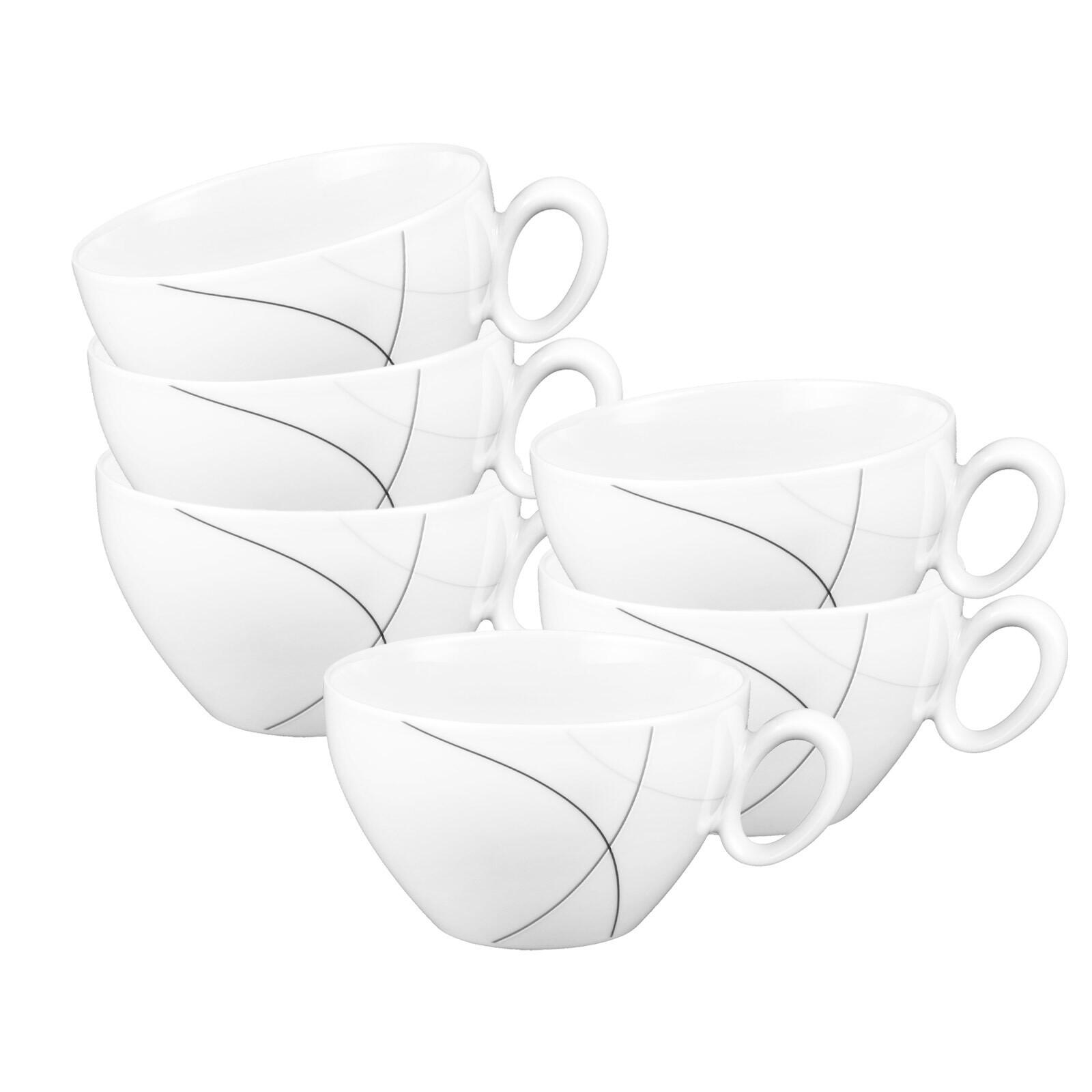 FRÜHSTÜCKSTASSEN Trio Highline weiß-grau 0,39 l 6er Set - Weiß/Grau, Keramik (0.39L) - Seltmann Weiden