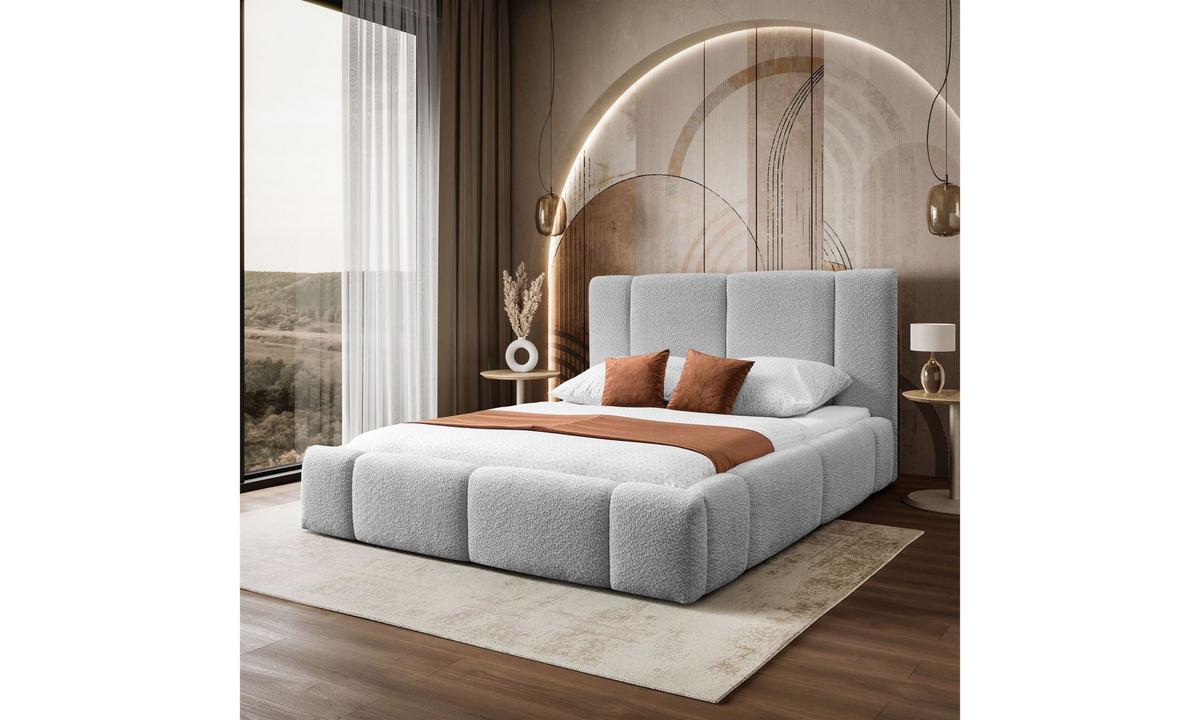 POLSTERBETT ELENA 140x200 cm Hellgrau (Anthology 15), 34 Holzlatten, Kopfteil 108 cm - Grau, Textil (140/200cm) - Lookway
