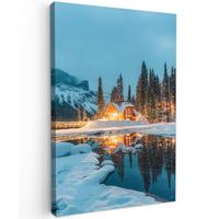 LEINWANDBILD Winterlandschaft - Natur - Haus - Berge - Schnee Deko XXL 80x120 cm - Hellblau, Textil (80/120cm) - MuchoWow