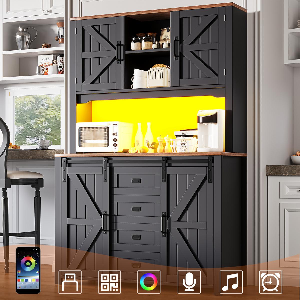 HIGHBOARD in Schwarz mit LED & Schiebetüren - Dunkelblau, Holzwerkstoff (115/175/40cm) - Urban Meuble