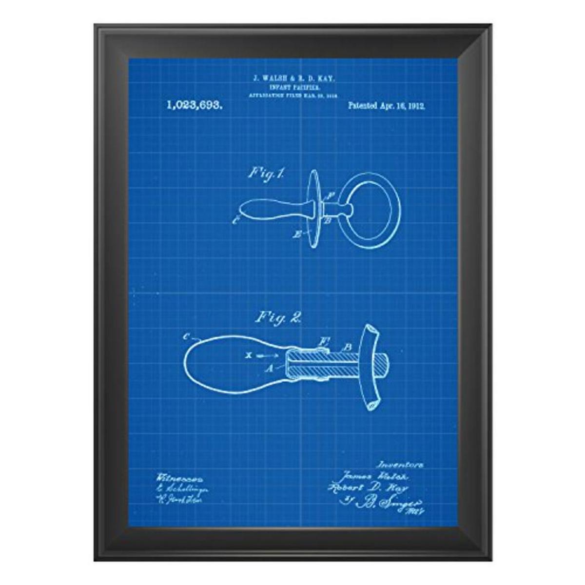 POSTER Set mit 4 BabyPatenten Blau A4 Schwarzer Rahmen - Schwarz, Papier (29.7/3cm) - Nacnic