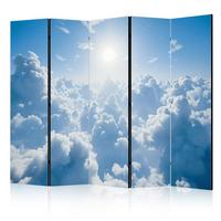 PARAVENT Akustik 5-tlg 225x172 cm Sonne Himmel und Wolken - Blau, Holz/Textil (225/172/3cm) - Muralo