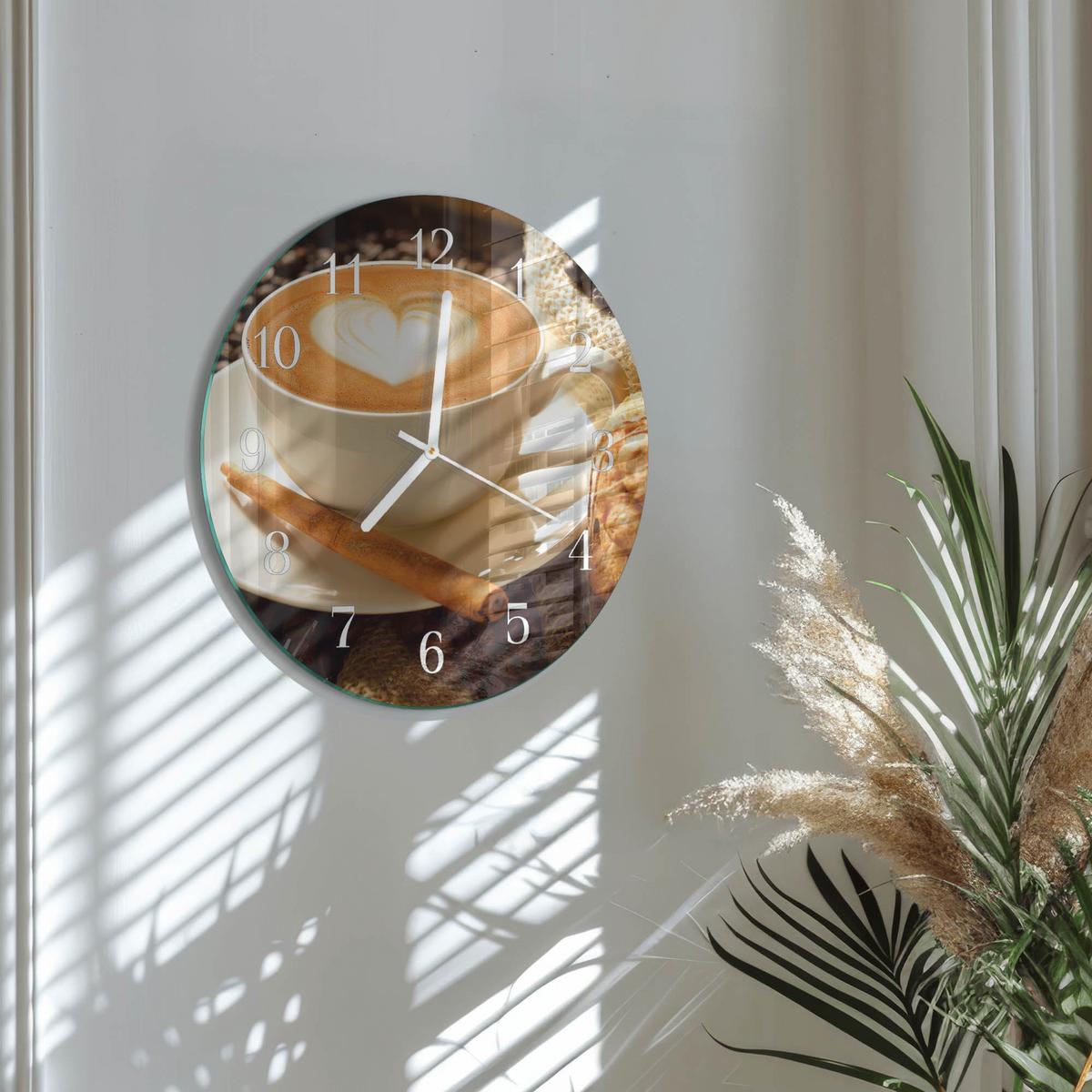 WANDUHR aus Glas Ø30 cm - Kaffeeherz - Braun, Glas (30/30/0.4cm) - TULUP
