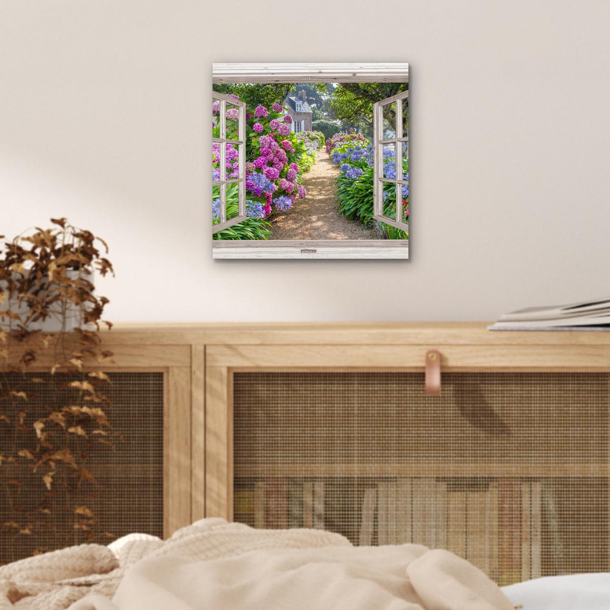 METALLBILD Hortensie - Durchsichtig - Blumen - Sommer - Lila - Weg 20x20 cm - Lila, Metall (20/20cm) - MuchoWow