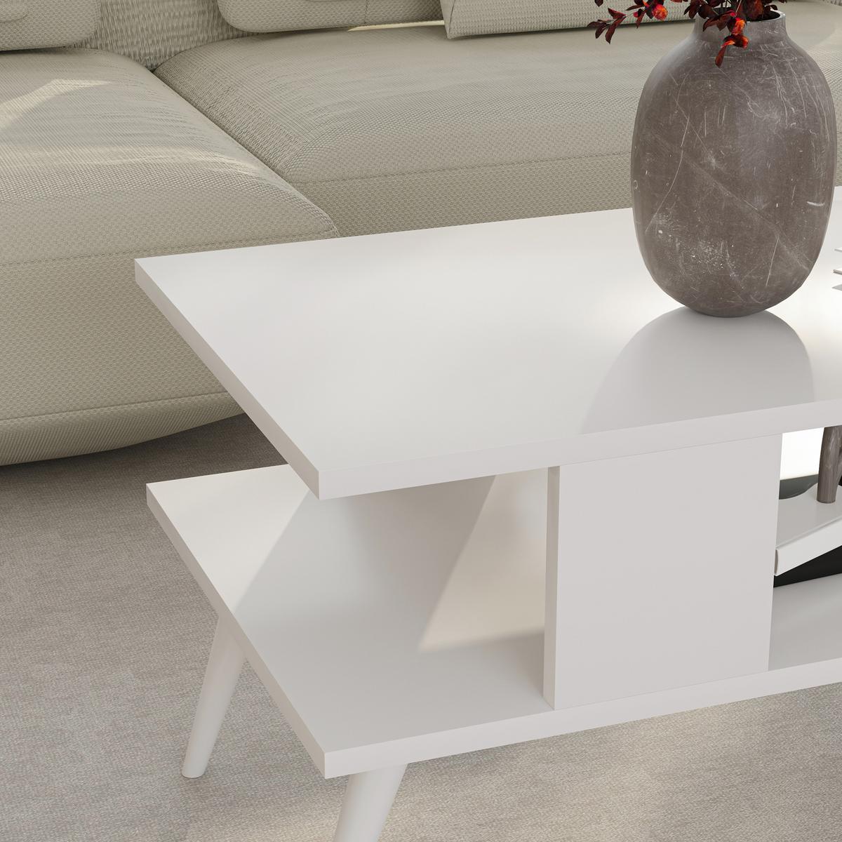 COUCHTISCH Lycksele 90/45/40 - Weiß, Holzwerkstoff/Kunststoff (45/90/40cm) - [en.casa]