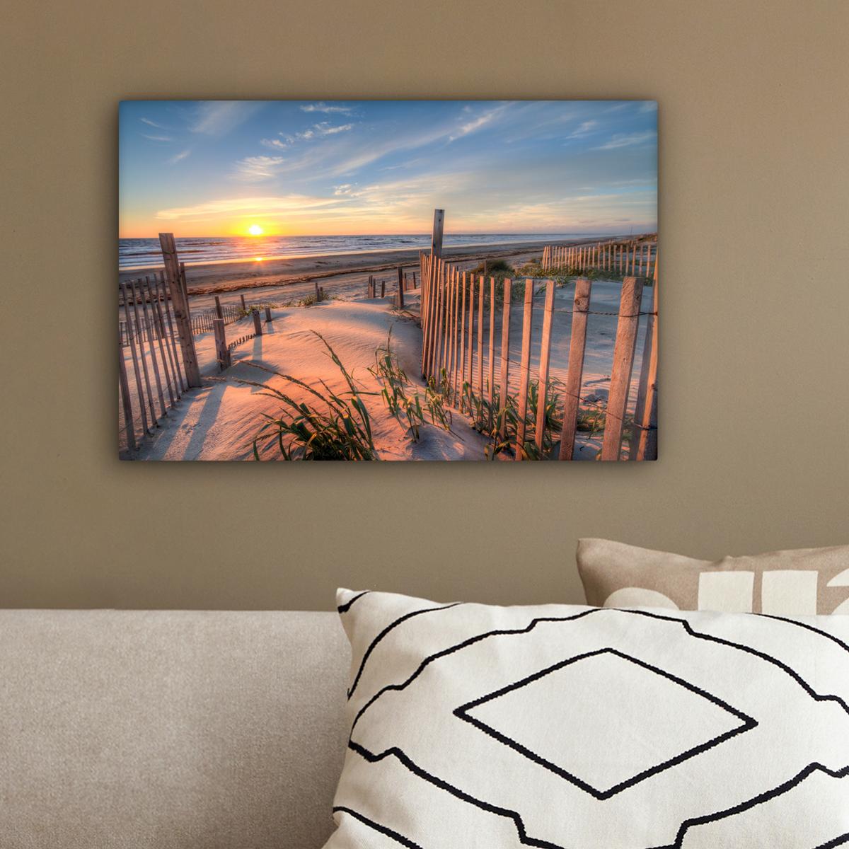LEINWANDBILD Strand - Meer - Düne - Sonnenuntergang - Landschaft Deko Schlafzimmer 30x20 cm - Beige, Textil (30/20cm) - MuchoWow