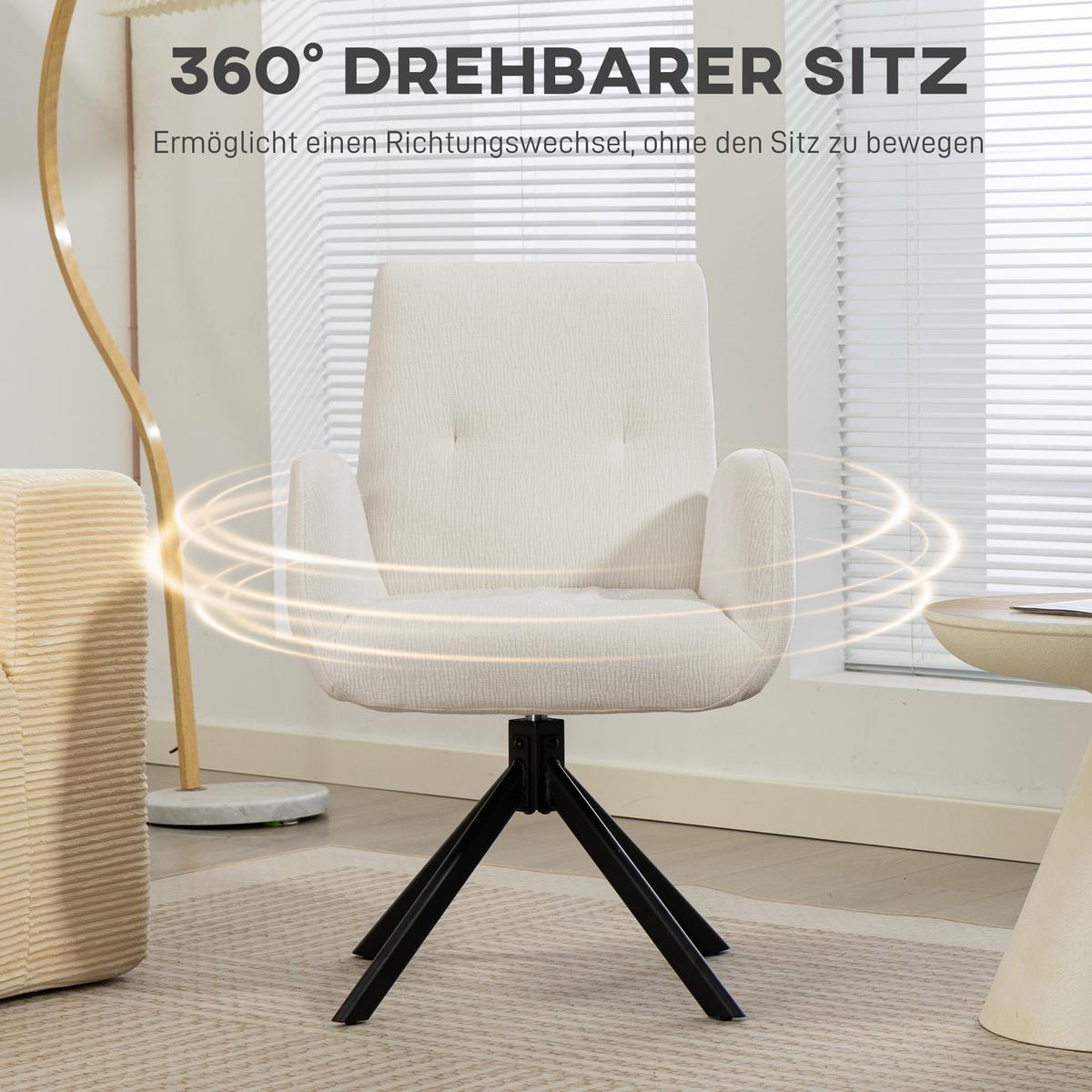 SESSEL Drehbar Loungesessel mit Armlehne Wolle-Leinenoptik Cremeweiß - Creme/Schwarz, Textil/Metall (61/88/60cm) - HOMCOM