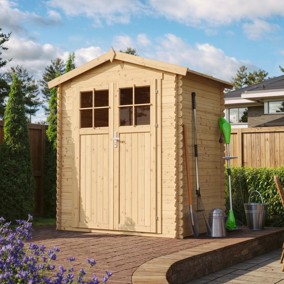 HOLZHAUS GARTENHAUS M367F - B196xL136xH218 cm/ 1.98 m2 - Beige, Holz (180/218/136cm) - Timbela