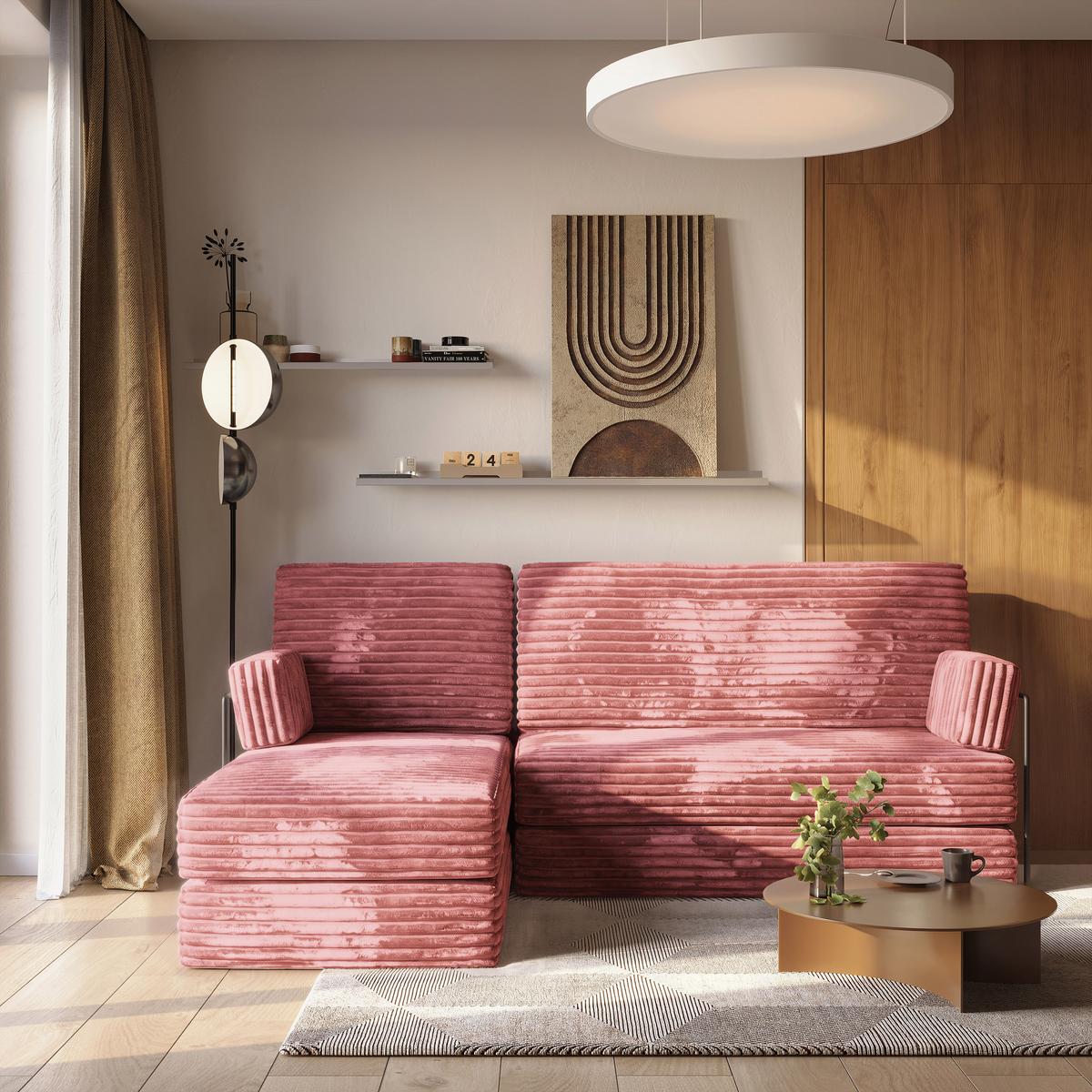 ECKSOFA NOTIA modulares Boneless Sofa mit Schlaffunktion Rosa Kordstoff - Rosa, Textil (200/120cm) - MASSENO