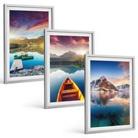BILDER SET 3er Set - 40x60 cm Silberner Rahmen - Seen, Berge, Boote, Frieden - Silberfarben, Kunststoff (40/60cm) - TULUP