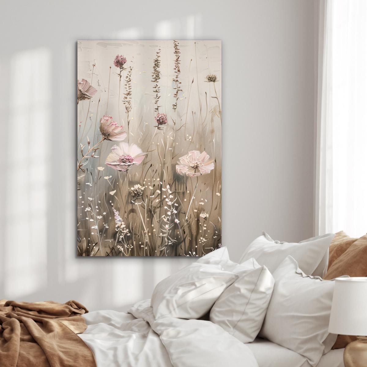 METALLBILD Blumen - Rosa - Modern - Beige 80x120 cm - Beige, Metall (80/120cm) - MuchoWow